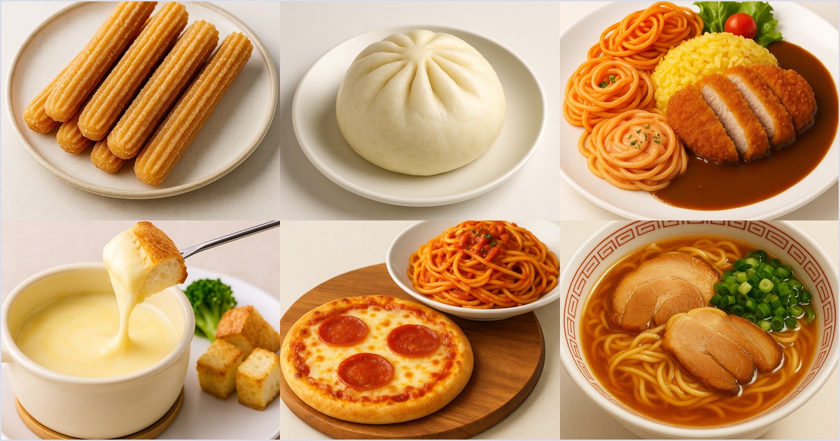 LION FX 2025年9月キャンペーン：チュロス・551豚まん・トルコライス・チーズフォンデュ・ピザ＆パスタ・ラーメンのコラージュ画像